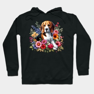 A beagle with beautiful colorful flowers Hoodie